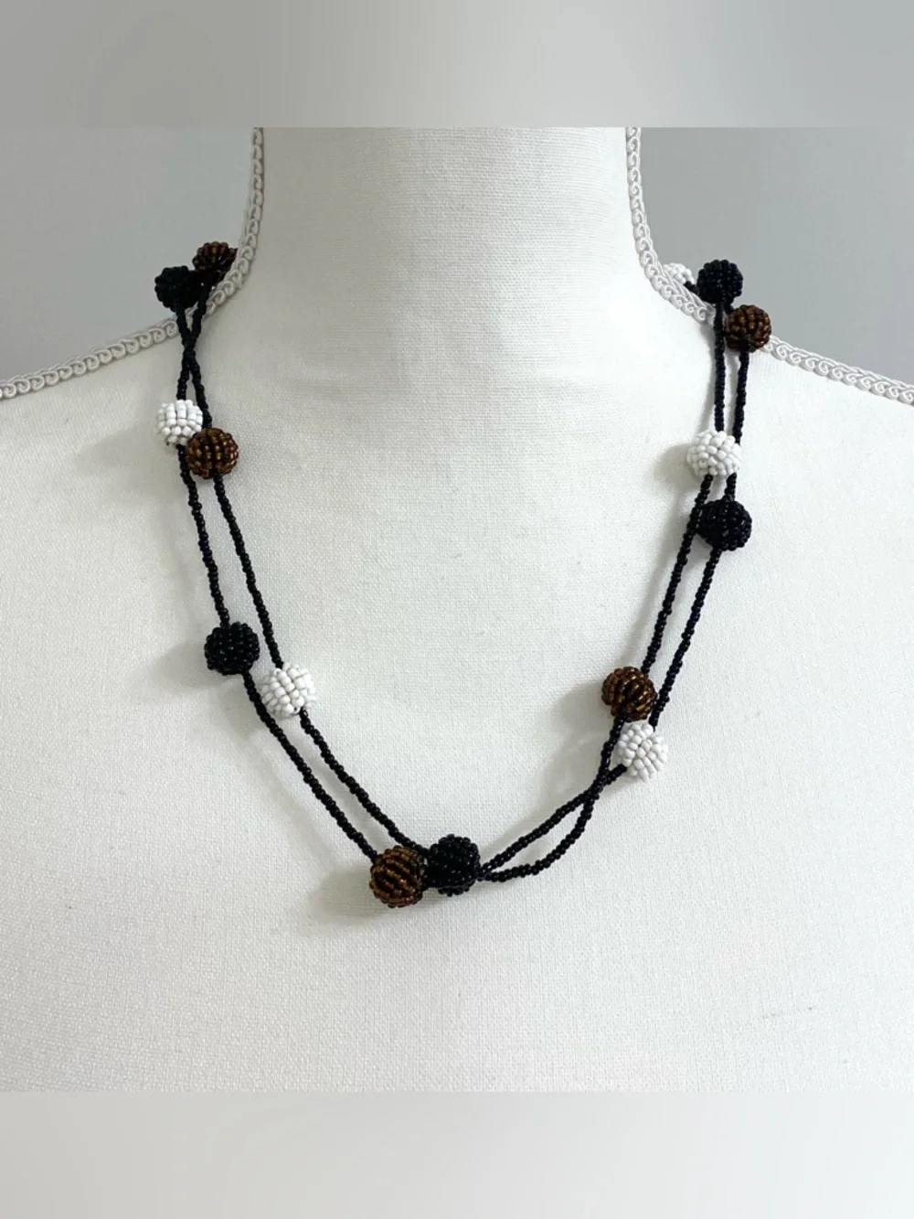 Black White Brown Beaded Necklace Boho Eclectic Whimsigoth Fairy 90s Minimalism